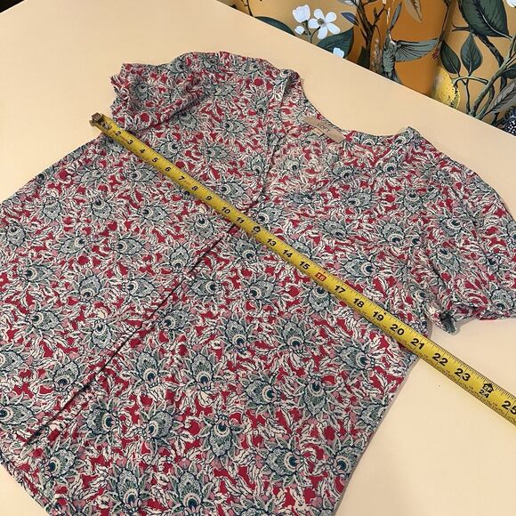 LOFT Womens Sz L Pink Floral Tops Chiffon Blouse Button Up Flutter Sleeve Shirt - Picture 7 of 8